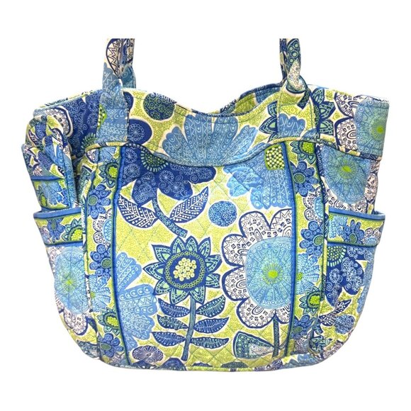 Vera Bradley Large Floral Quilted Shoulder Tote Bag Blue Green Doodle Daisy Lot - Picture 1 of 16